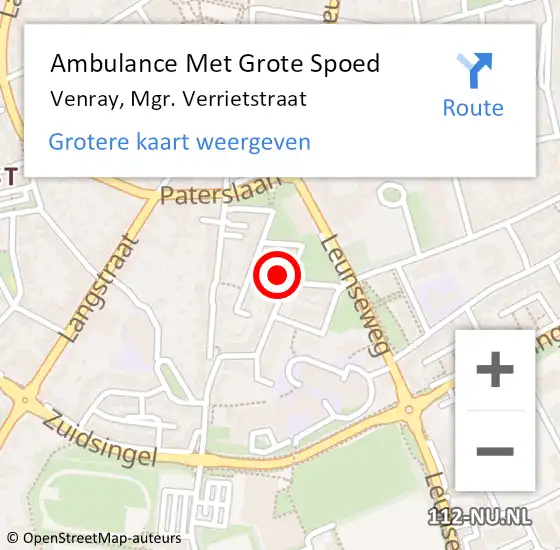 Locatie op kaart van de 112 melding: Ambulance Met Grote Spoed Naar Venray, Mgr. Verrietstraat op 26 januari 2022 14:05