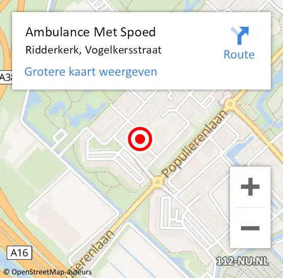 Locatie op kaart van de 112 melding: Ambulance Met Spoed Naar Ridderkerk, Vogelkersstraat op 26 januari 2022 14:18