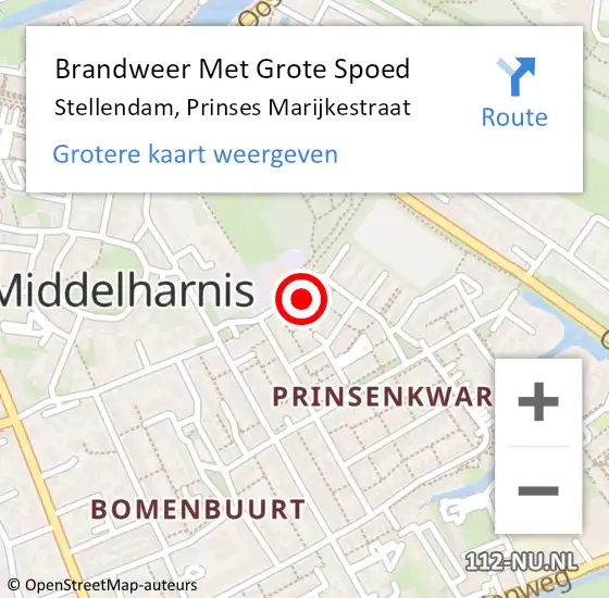 Locatie op kaart van de 112 melding: Brandweer Met Grote Spoed Naar Stellendam, Prinses Marijkestraat op 26 januari 2022 14:25