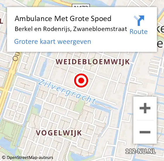 Locatie op kaart van de 112 melding: Ambulance Met Grote Spoed Naar Berkel en Rodenrijs, Zwanebloemstraat op 26 januari 2022 14:32