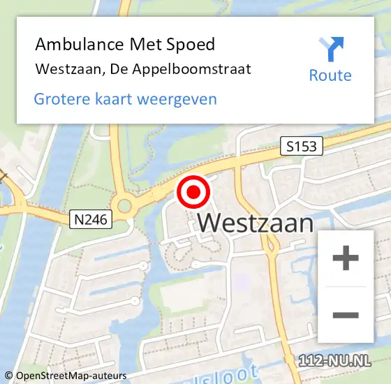Locatie op kaart van de 112 melding: Ambulance Met Spoed Naar Westzaan, De Appelboomstraat op 26 januari 2022 14:38