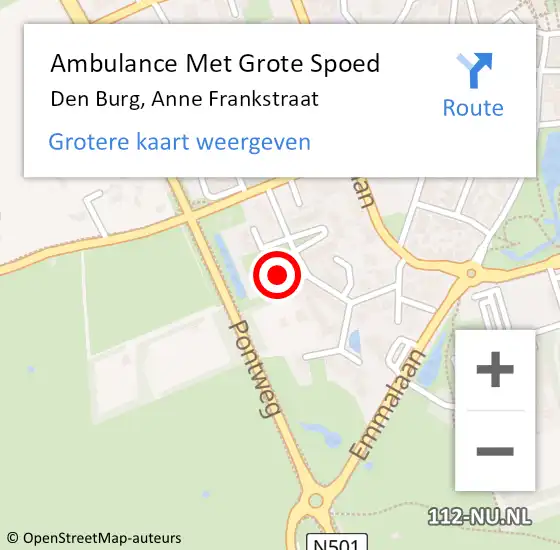 Locatie op kaart van de 112 melding: Ambulance Met Grote Spoed Naar Den Burg, Anne Frankstraat op 26 januari 2022 14:57