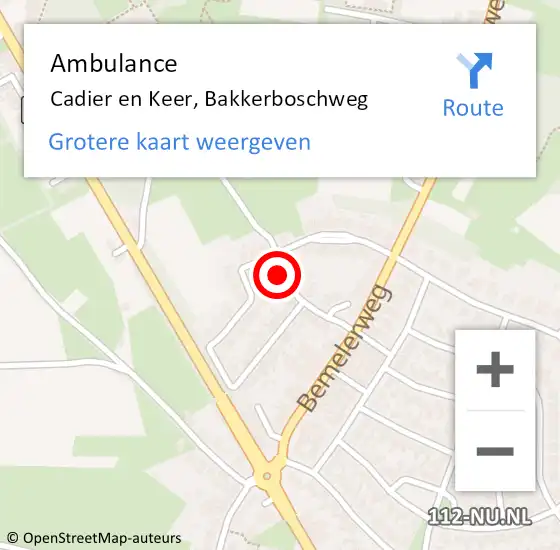 Locatie op kaart van de 112 melding: Ambulance Cadier en Keer, Bakkerboschweg op 6 juli 2014 12:17