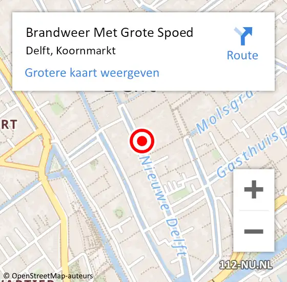 Locatie op kaart van de 112 melding: Brandweer Met Grote Spoed Naar Delft, Koornmarkt op 26 januari 2022 15:17