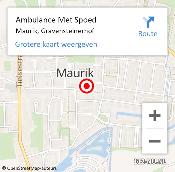 Locatie op kaart van de 112 melding: Ambulance Met Spoed Naar Maurik, Gravensteinerhof op 26 januari 2022 15:19