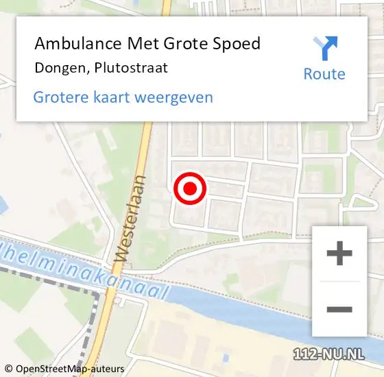 Locatie op kaart van de 112 melding: Ambulance Met Grote Spoed Naar Dongen, Plutostraat op 7 oktober 2013 13:28