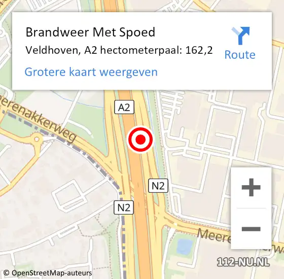 Locatie op kaart van de 112 melding: Brandweer Met Spoed Naar Veldhoven, A2 hectometerpaal: 162,2 op 26 januari 2022 15:35
