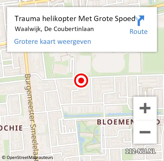 Locatie op kaart van de 112 melding: Trauma helikopter Met Grote Spoed Naar Waalwijk, De Coubertinlaan op 26 januari 2022 16:02