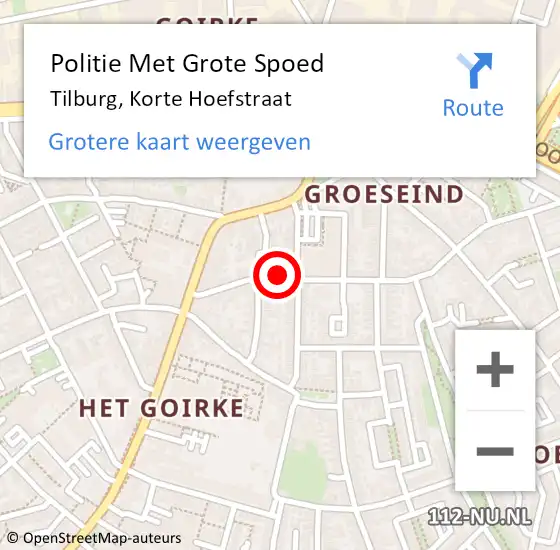 Locatie op kaart van de 112 melding: Politie Met Grote Spoed Naar Tilburg, Korte Hoefstraat op 26 januari 2022 16:18