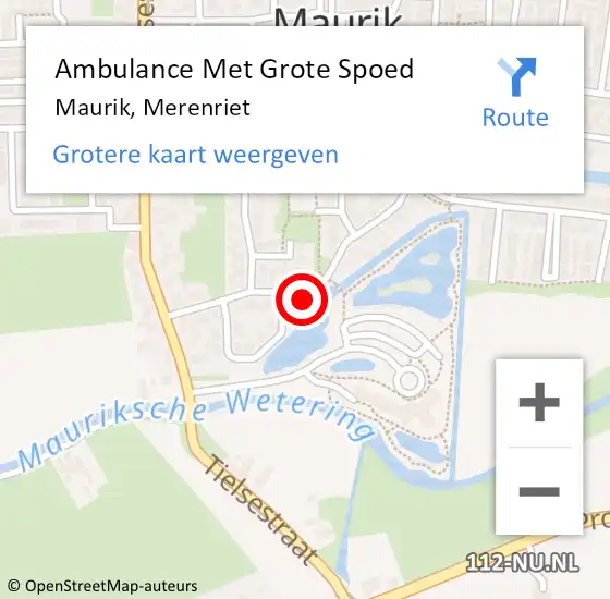 Locatie op kaart van de 112 melding: Ambulance Met Grote Spoed Naar Maurik, Merenriet op 6 juli 2014 12:27