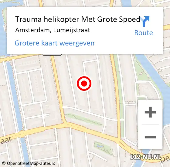 Locatie op kaart van de 112 melding: Trauma helikopter Met Grote Spoed Naar Amsterdam, Lumeijstraat op 26 januari 2022 16:38