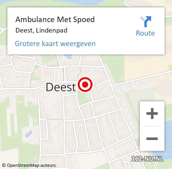 Locatie op kaart van de 112 melding: Ambulance Met Spoed Naar Deest, Lindenpad op 26 januari 2022 16:43