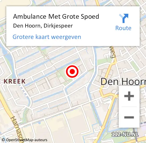 Locatie op kaart van de 112 melding: Ambulance Met Grote Spoed Naar Den Hoorn, Dirkjespeer op 26 januari 2022 16:50