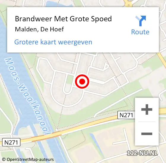 Locatie op kaart van de 112 melding: Brandweer Met Grote Spoed Naar Malden, De Hoef op 26 januari 2022 16:57