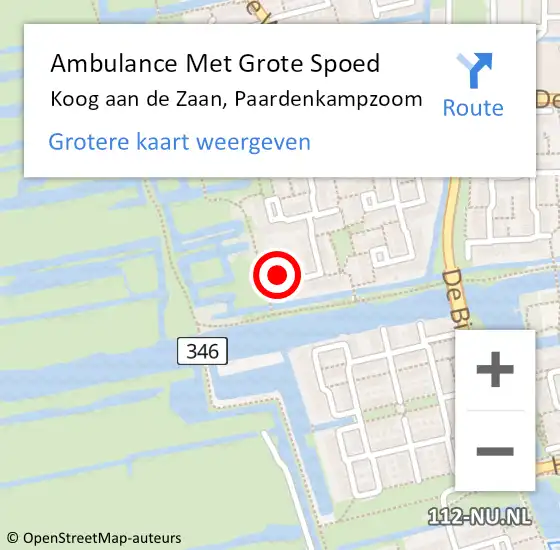 Locatie op kaart van de 112 melding: Ambulance Met Grote Spoed Naar Koog aan de Zaan, Paardenkampzoom op 26 januari 2022 17:00