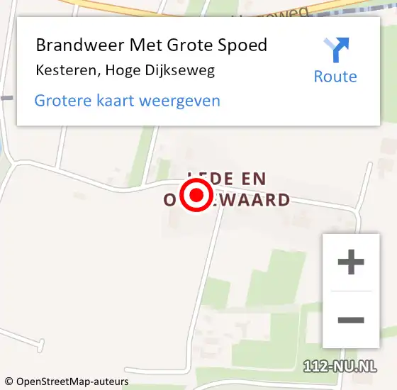 Locatie op kaart van de 112 melding: Brandweer Met Grote Spoed Naar Kesteren, Hoge Dijkseweg op 26 januari 2022 17:03