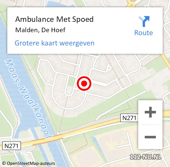 Locatie op kaart van de 112 melding: Ambulance Met Spoed Naar Malden, De Hoef op 26 januari 2022 17:07