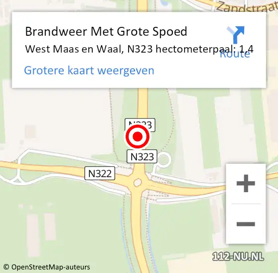 Locatie op kaart van de 112 melding: Brandweer Met Grote Spoed Naar West Maas en Waal, N323 hectometerpaal: 1,4 op 26 januari 2022 17:34