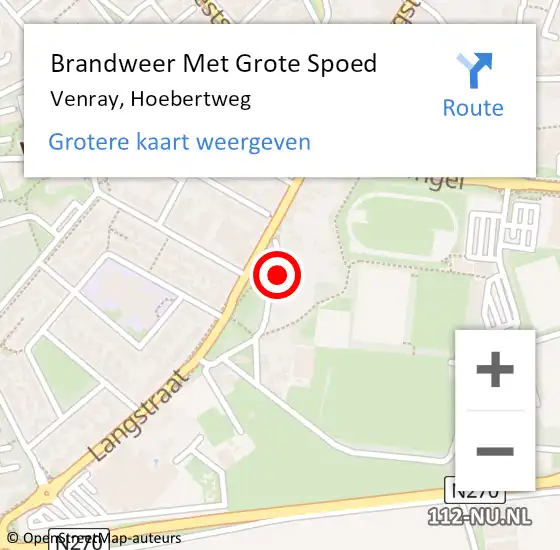 Locatie op kaart van de 112 melding: Brandweer Met Grote Spoed Naar Venray, Hoebertweg op 26 januari 2022 18:07