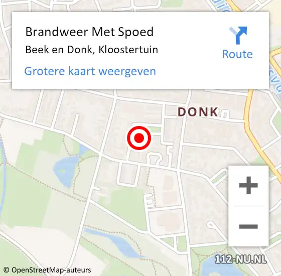 Locatie op kaart van de 112 melding: Brandweer Met Spoed Naar Beek en Donk, Kloostertuin op 26 januari 2022 18:36