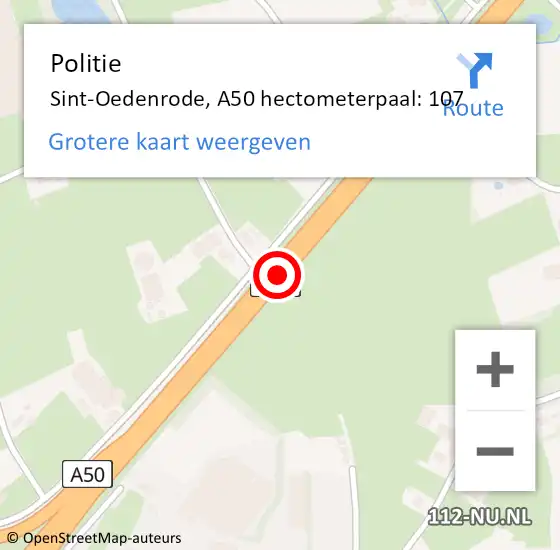 Locatie op kaart van de 112 melding: Politie Sint-Oedenrode, A50 hectometerpaal: 107 op 26 januari 2022 19:04