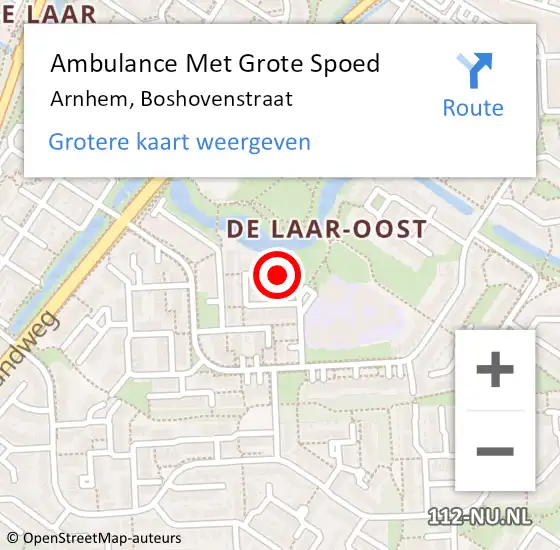 Locatie op kaart van de 112 melding: Ambulance Met Grote Spoed Naar Arnhem, Boshovenstraat op 26 januari 2022 19:13