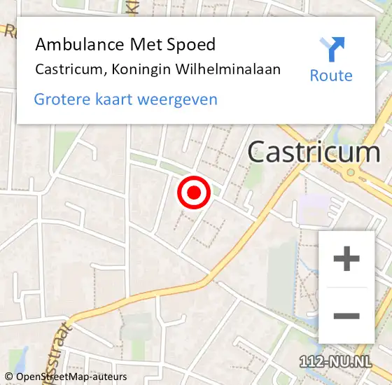 Locatie op kaart van de 112 melding: Ambulance Met Spoed Naar Castricum, Koningin Wilhelminalaan op 26 januari 2022 19:34