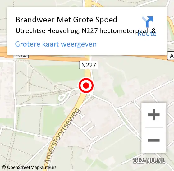 Locatie op kaart van de 112 melding: Brandweer Met Grote Spoed Naar Utrechtse Heuvelrug, N227 hectometerpaal: 8 op 26 januari 2022 20:04