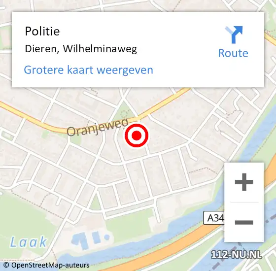 Locatie op kaart van de 112 melding: Politie Dieren, Wilhelminaweg op 26 januari 2022 20:26