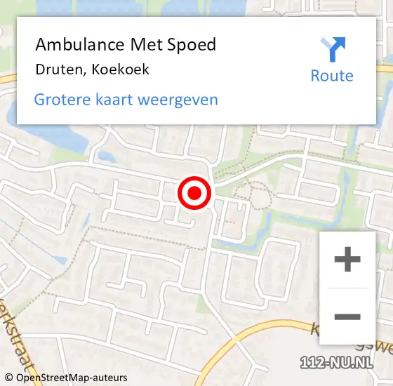 Locatie op kaart van de 112 melding: Ambulance Met Spoed Naar Druten, Koekoek op 26 januari 2022 20:29