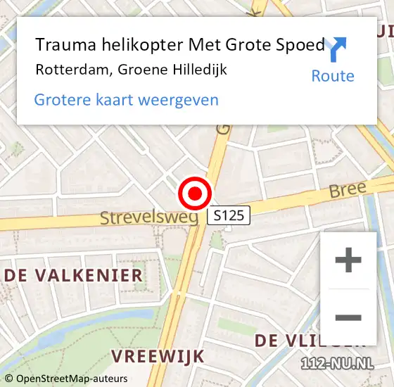 Locatie op kaart van de 112 melding: Trauma helikopter Met Grote Spoed Naar Rotterdam, Groene Hilledijk op 26 januari 2022 20:37