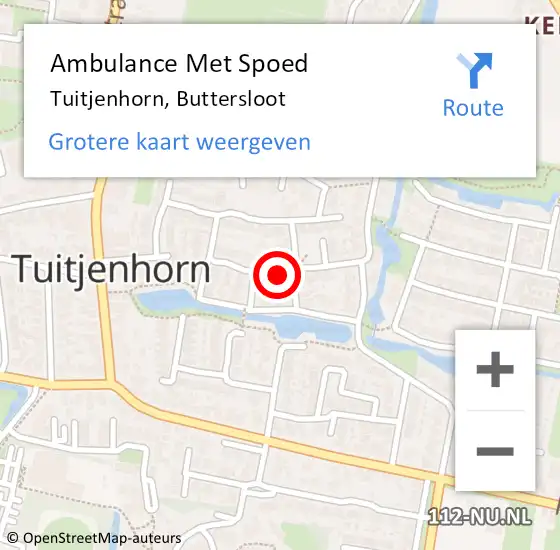 Locatie op kaart van de 112 melding: Ambulance Met Spoed Naar Tuitjenhorn, Buttersloot op 26 januari 2022 20:59