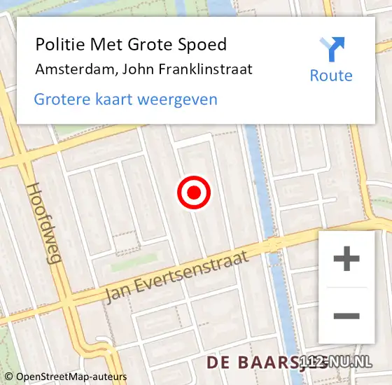 Locatie op kaart van de 112 melding: Politie Met Grote Spoed Naar Amsterdam, John Franklinstraat op 26 januari 2022 21:06