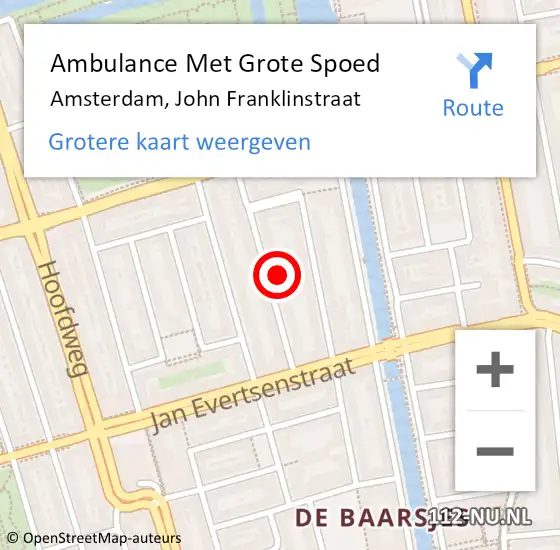 Locatie op kaart van de 112 melding: Ambulance Met Grote Spoed Naar Amsterdam, John Franklinstraat op 26 januari 2022 21:07