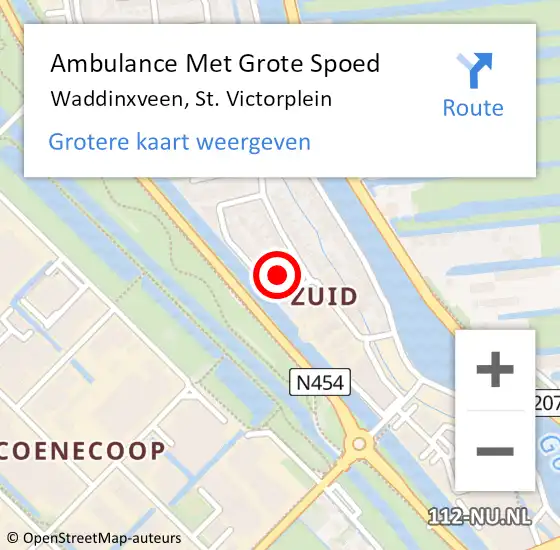 Locatie op kaart van de 112 melding: Ambulance Met Grote Spoed Naar Waddinxveen, St. Victorplein op 26 januari 2022 21:39