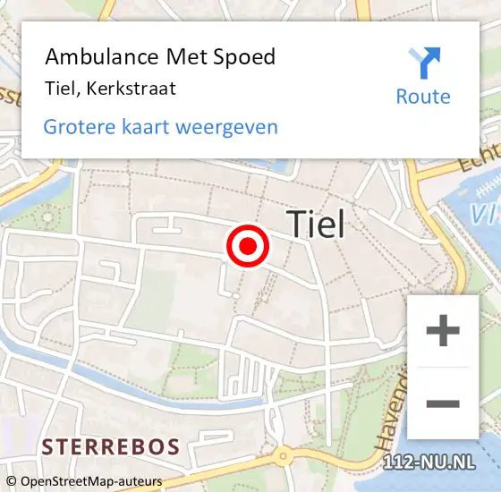 Locatie op kaart van de 112 melding: Ambulance Met Spoed Naar Tiel, Kerkstraat op 26 januari 2022 21:44