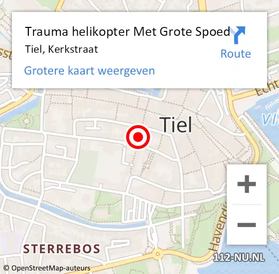 Locatie op kaart van de 112 melding: Trauma helikopter Met Grote Spoed Naar Tiel, Kerkstraat op 26 januari 2022 21:45