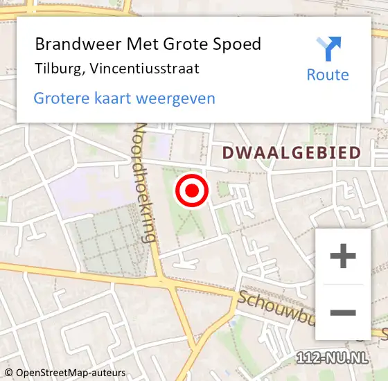 Locatie op kaart van de 112 melding: Brandweer Met Grote Spoed Naar Tilburg, Vincentiusstraat op 26 januari 2022 22:33