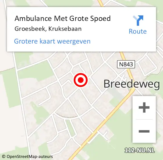 Locatie op kaart van de 112 melding: Ambulance Met Grote Spoed Naar Groesbeek, Kruksebaan op 26 januari 2022 22:52