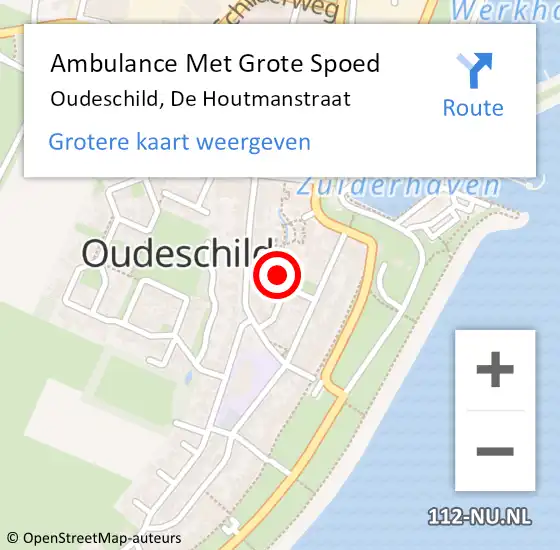 Locatie op kaart van de 112 melding: Ambulance Met Grote Spoed Naar Oudeschild, De Houtmanstraat op 26 januari 2022 23:43