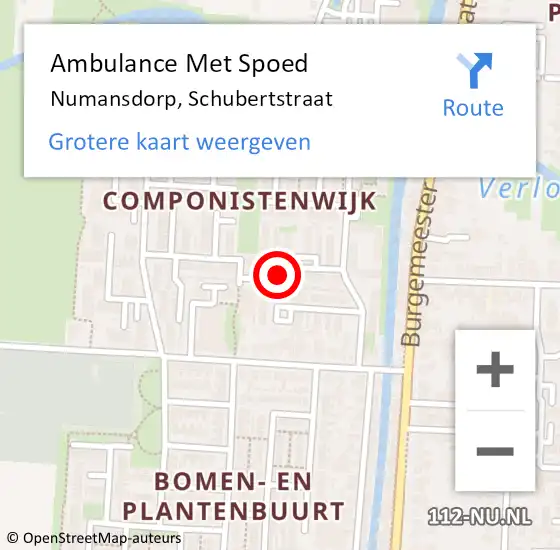 Locatie op kaart van de 112 melding: Ambulance Met Spoed Naar Numansdorp, Schubertstraat op 26 januari 2022 23:44