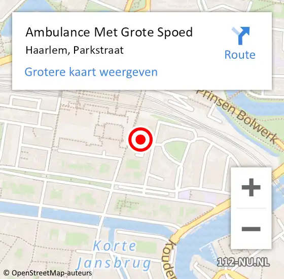 Locatie op kaart van de 112 melding: Ambulance Met Grote Spoed Naar Haarlem, Parkstraat op 27 januari 2022 00:05