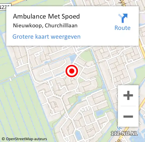 Locatie op kaart van de 112 melding: Ambulance Met Spoed Naar Nieuwkoop, Churchilllaan op 27 januari 2022 00:29