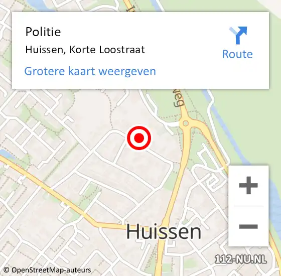 Locatie op kaart van de 112 melding: Politie Huissen, Korte Loostraat op 27 januari 2022 01:32