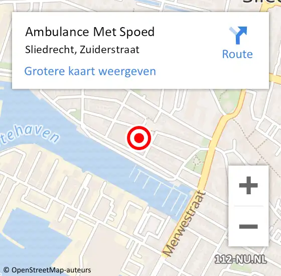 Locatie op kaart van de 112 melding: Ambulance Met Spoed Naar Sliedrecht, Zuiderstraat op 27 januari 2022 01:34