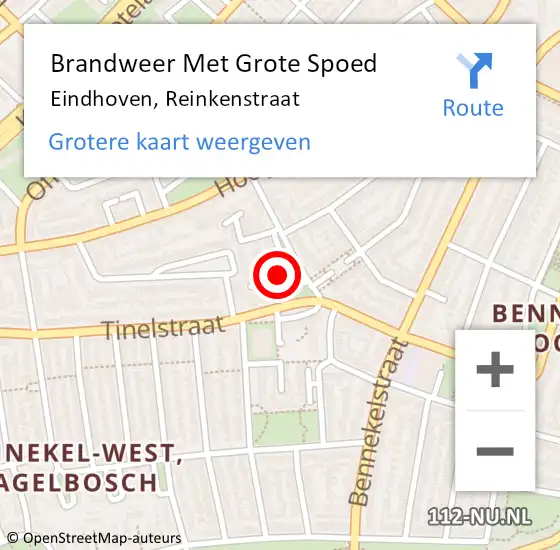 Locatie op kaart van de 112 melding: Brandweer Met Grote Spoed Naar Eindhoven, Reinkenstraat op 27 januari 2022 01:44