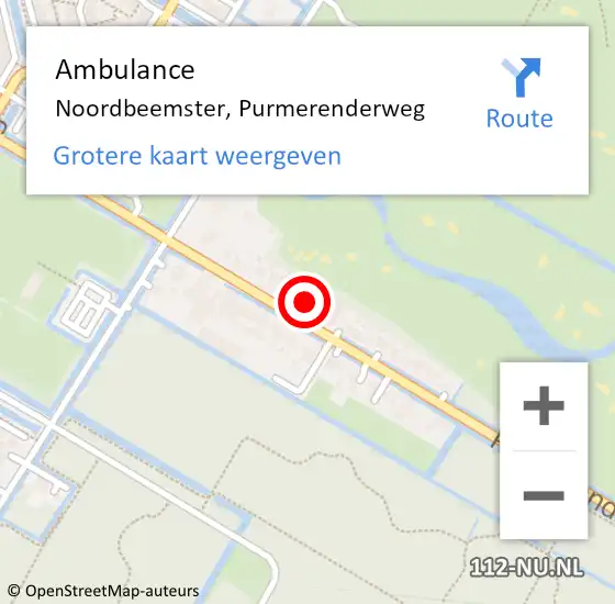 Locatie op kaart van de 112 melding: Ambulance Noordbeemster, Purmerenderweg op 27 januari 2022 06:25