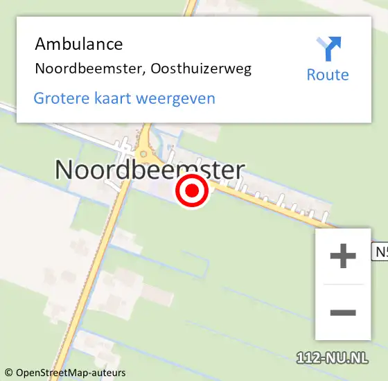 Locatie op kaart van de 112 melding: Ambulance Noordbeemster, Oosthuizerweg op 27 januari 2022 06:27