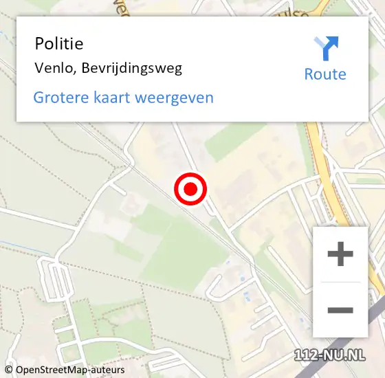 Locatie op kaart van de 112 melding: Politie Venlo, Bevrijdingsweg op 27 januari 2022 06:32