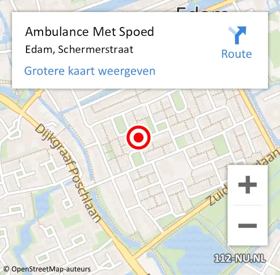 Locatie op kaart van de 112 melding: Ambulance Met Spoed Naar Edam, Schermerstraat op 27 januari 2022 06:41